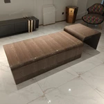 Curved Coffee Table with Natural Burl Veneer and High-Gloss Finish